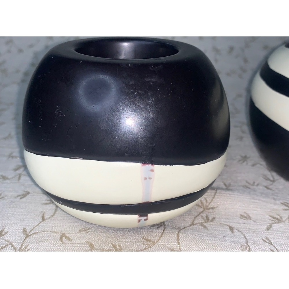 PartyLite African Inspiration Retired Ceramic Candle Holder Set of 2 Black White - Picture 9 of 14